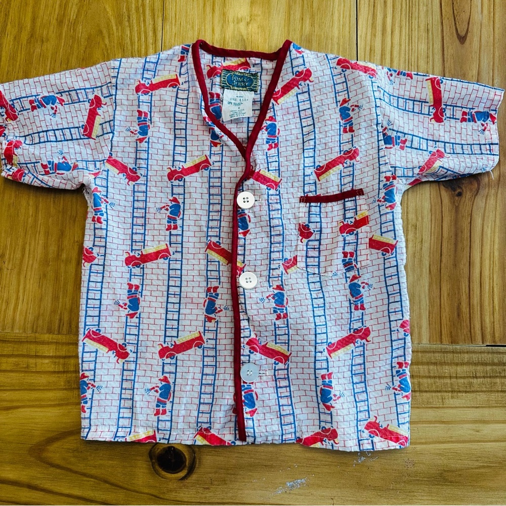 Vintage Fire Truck Print Shirt